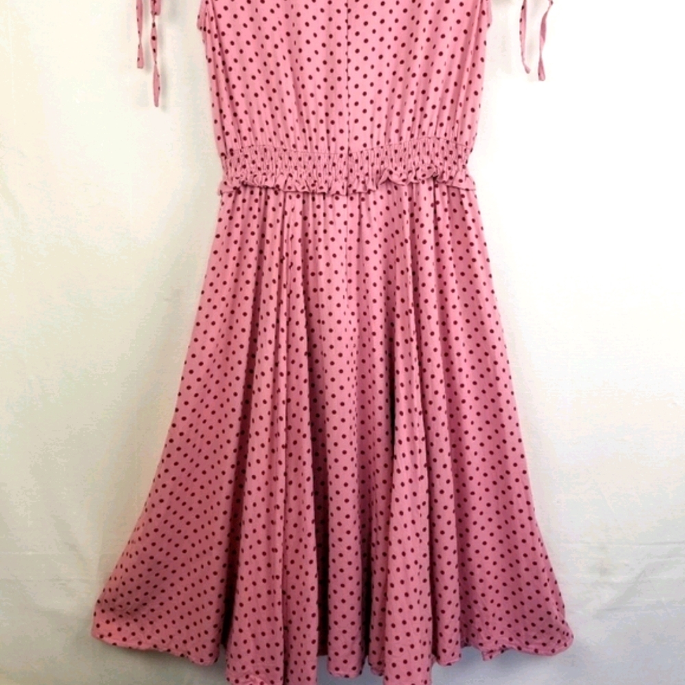 Gal Meets Glam Corinne Mauve Polka Dot Cinch Waist A-line Dress Size Small - Picture 10 of 15